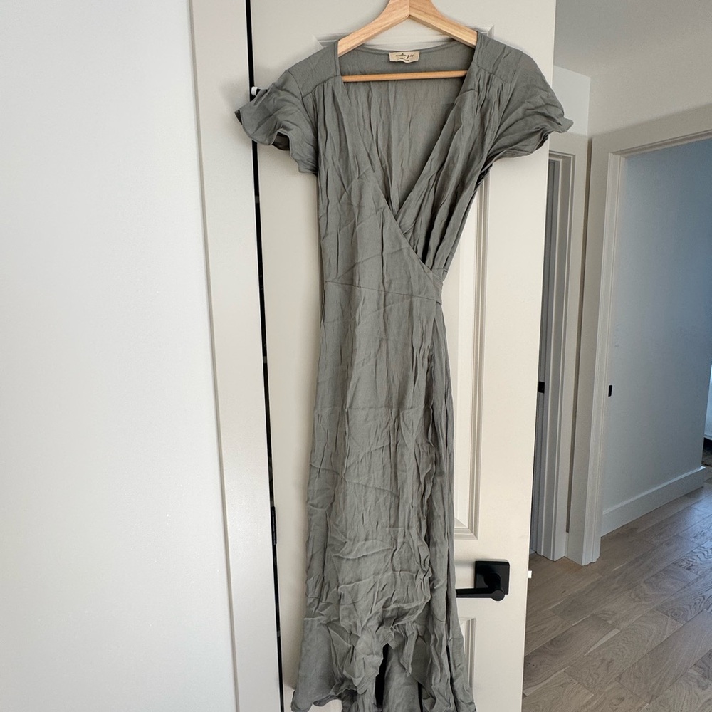 Audrey Green Wrap Maxi Dress with Flutter Sleeves